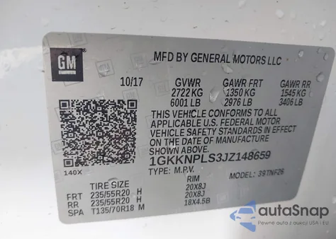 2018 GMC Acadia Denali z USA, uszkodzony, nr VIN 1GKKNPLS3JZ148659